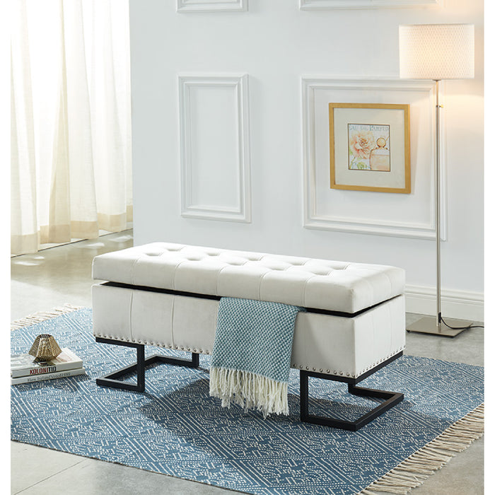 Banc Imperial capitonné beige avec support argenté