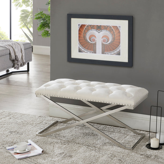 Banc Imperial capitonné beige à deux usages avec base argentée