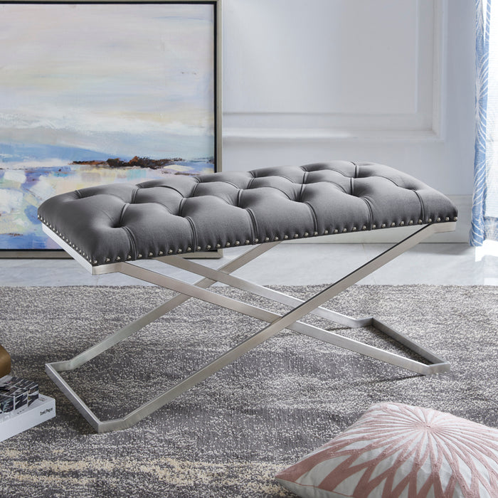 Banc Imperial capitonné gris à deux usages avec base argentée