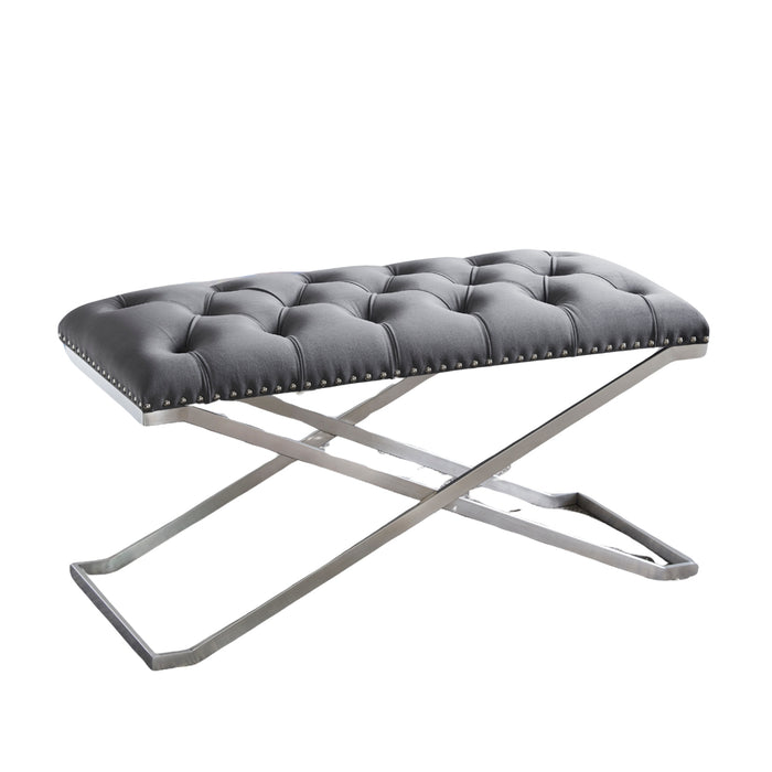Banc Imperial capitonné gris à deux usages avec base argentée