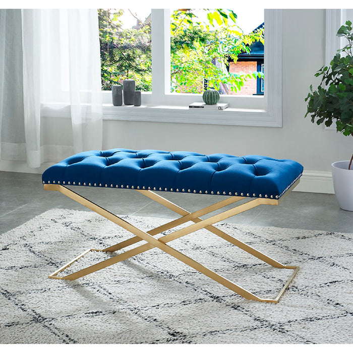 Banc Imperial capitonné bleu marine à deux usages avec base argentée
