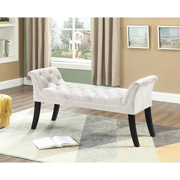 Banc Imperial capitonné beige avec accoudoirs