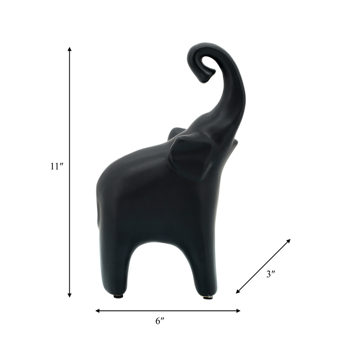 Figurine d’éléphant contemporaine de 10,75 po - noir mat