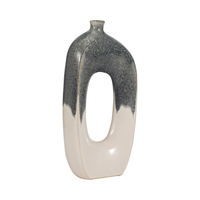  Vase de 16 po en céramique à découpe ouverte - ivoire et bleu