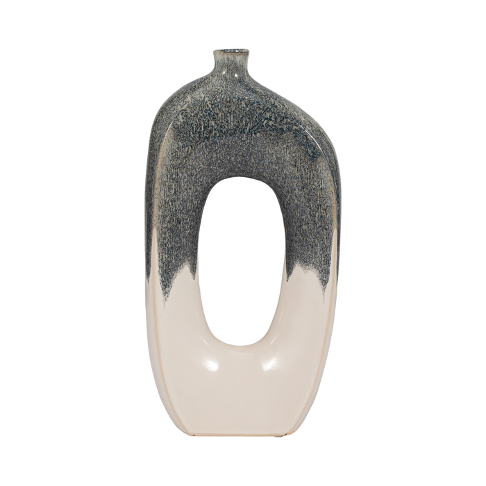 Vase de 16 po en céramique à découpe ouverte - ivoire et bleu 