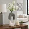 16” Ceramic Open Cut Out Vase – Ivory and Blue  | Vase de 16 po en céramique à découpe ouverte - ivoire et bleu