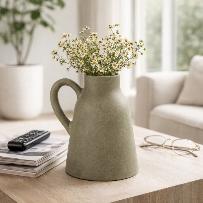 Vase de 8,75 po en terre cuite avec poignée - vert 