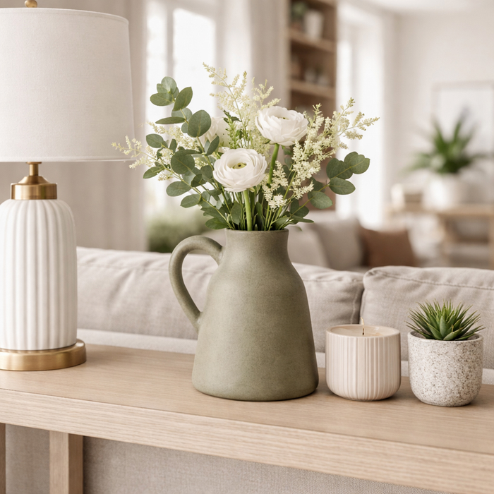 Vase de 8,75 po en terre cuite avec poignée - vert 