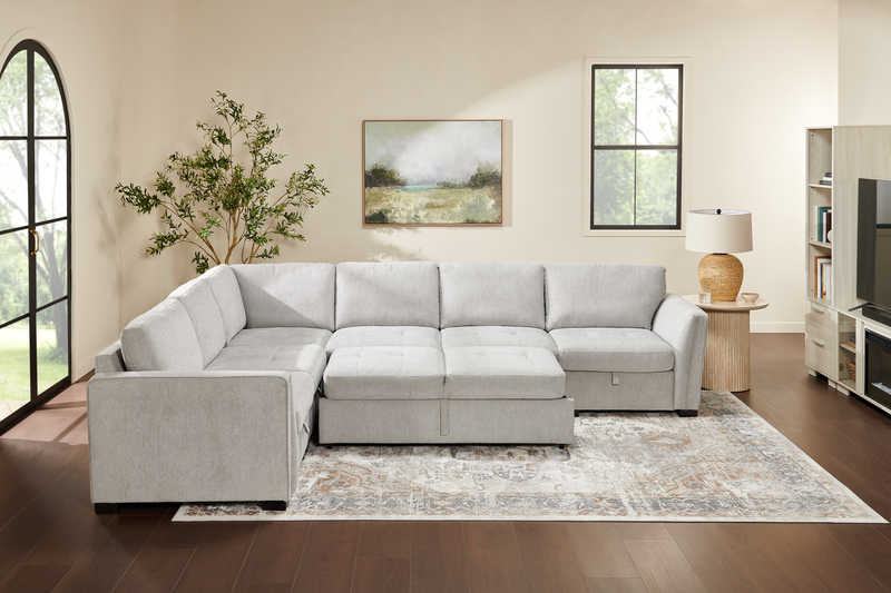 Sofa sectionnel Vault 5 pièces avec causeuse-lit et fauteuils de rangement - gris