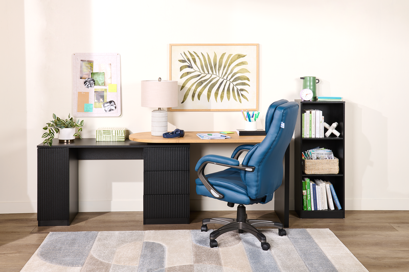 Bureau convertible en forme de L Ridley 55.1 po avec 3 tiroirs - noir et chêne