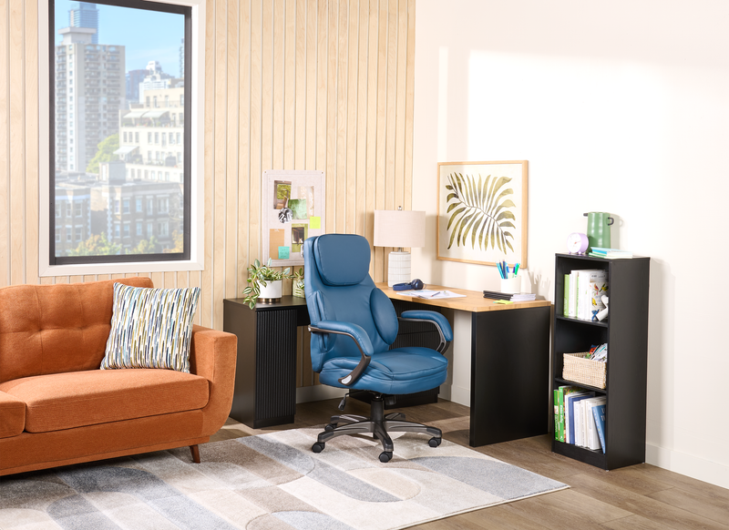 Bureau convertible en forme de L Ridley 55.1 po avec 3 tiroirs - noir et chêne