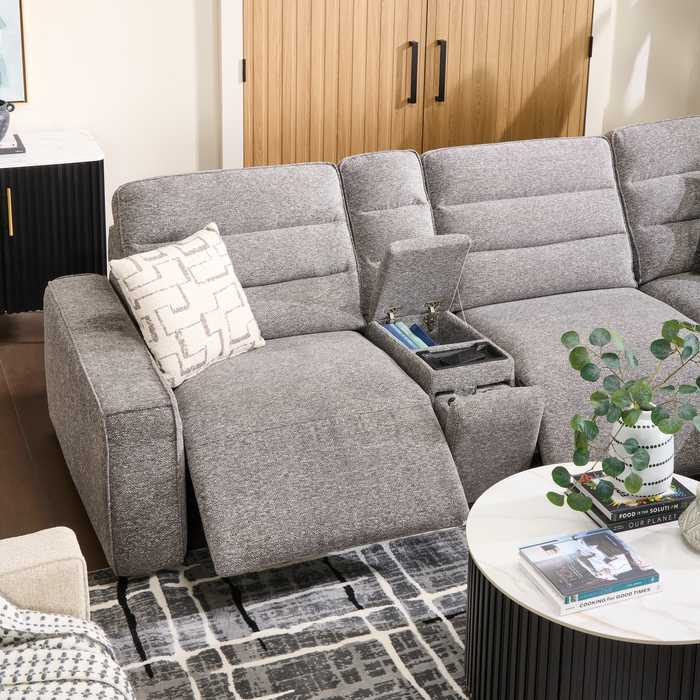 Sofa sectionnel Prestige de Shaquille O’Neal Home 6 pièces avec inclinaison et coulissement électrique - gris