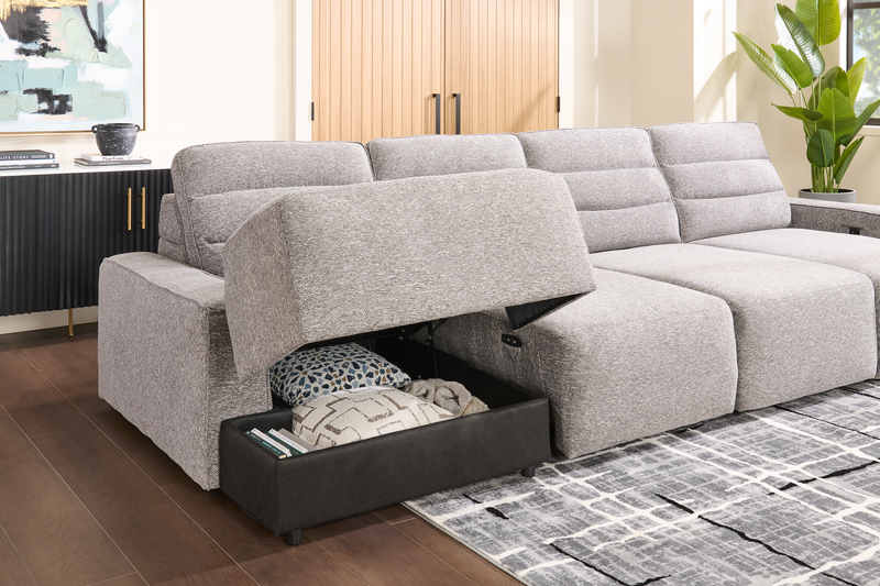 Sofa sectionnel Prestige de Shaquille O’Neal Home 4 pièces avec coulissement électrique et fauteuil long de rangement - gris