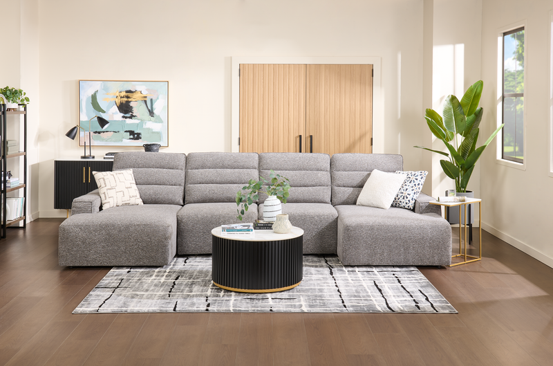 Sofa sectionnel Prestige de Shaquille O’Neal Home 4 pièces avec coulissement électrique et fauteuil long de rangement - gris