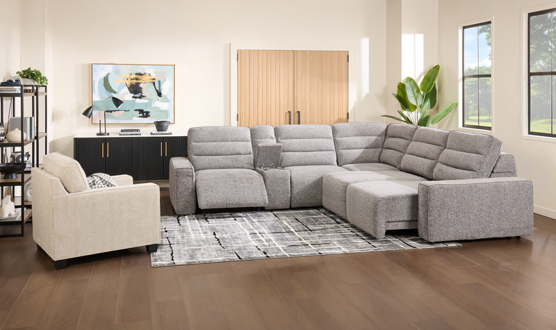 Sofa sectionnel Prestige de Shaquille O’Neal Home 6 pièces avec inclinaison et coulissement électrique - gris