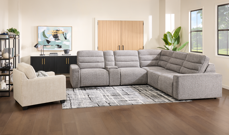 Sofa sectionnel Prestige de Shaquille O’Neal Home 6 pièces avec inclinaison et coulissement électrique - gris