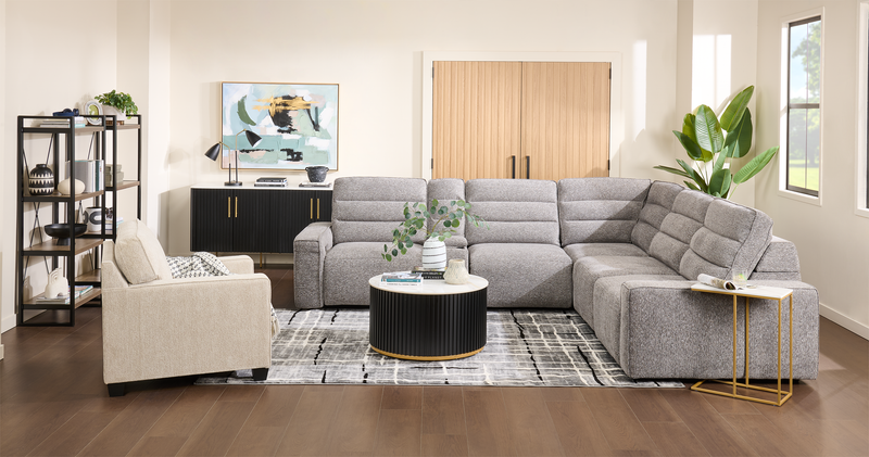 Sofa sectionnel Prestige de Shaquille O’Neal Home 6 pièces avec inclinaison et coulissement électrique - gris