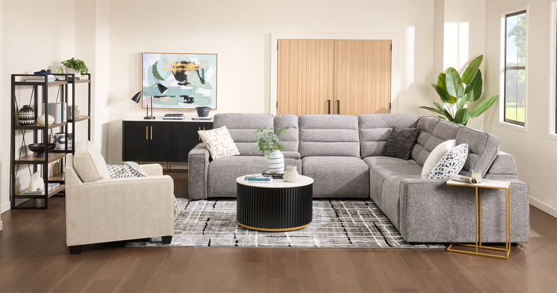 Sofa sectionnel Prestige de Shaquille O’Neal Home 6 pièces avec inclinaison et coulissement électrique - gris