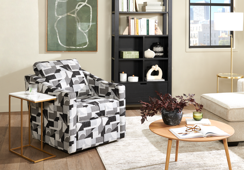 Fauteuil d’appoint pivotant personnalisable de Sofa Lab de 32 po fabriqué au Canada en tissu - tissu décoratif Onyx