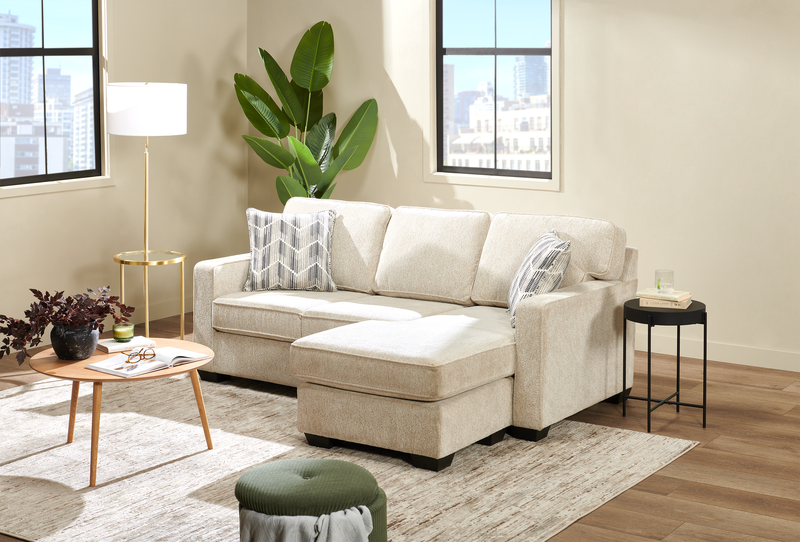 Sofa sectionnel réversible Lennox fabriqué au Canada en tissu de chenille avec coussins réversibles - taupe