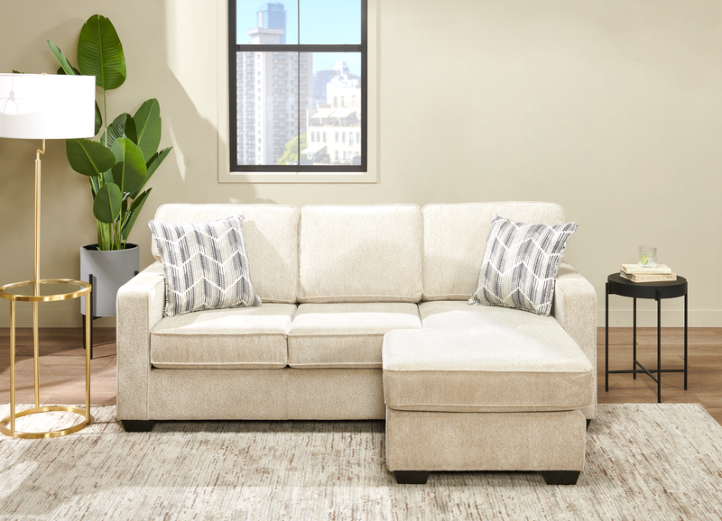 Sofa sectionnel réversible Lennox fabriqué au Canada en tissu de chenille avec coussins réversibles - taupe