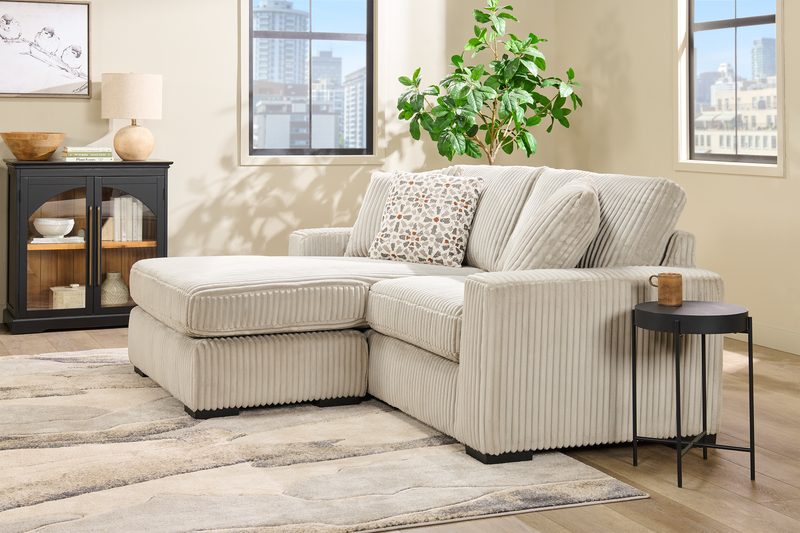 Sofa sectionnel Willow 2 pièces en tissu avec coussins amovibles et pouf de fauteuil long - sable