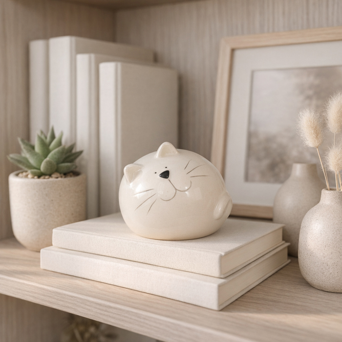 Chat sphérique décoratif de 5 po en céramique - blanc