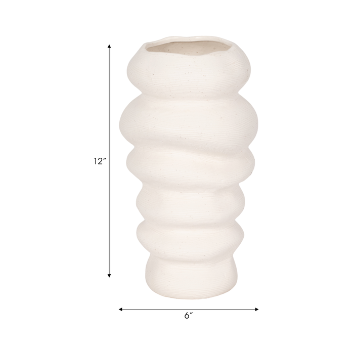 Vase à motifs gravés à la main de 12 po en céramique d'apparence cairn - ivoire 