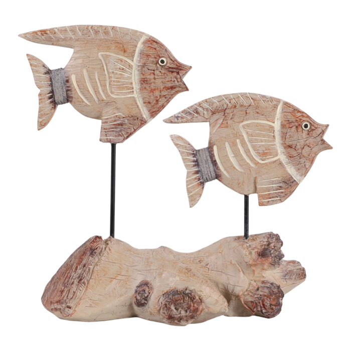 Poisson sur socle de _ po en bois naturel - rouge