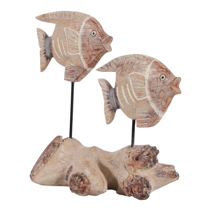 Poisson sur socle de _ po en bois naturel - rouge