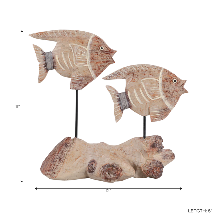 Poisson sur socle de _ po en bois naturel - rouge