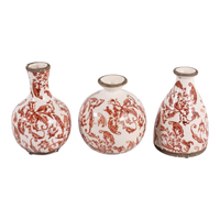 Ensemble de 3 vases à fleurs Cottage de 6,75 po en céramique à motif floral- rouge et ivoire