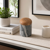 5” Curved Marble Box with Acacia Wood – Stone | Boîte courbée de 5 po en marbre avec acacia - pierre