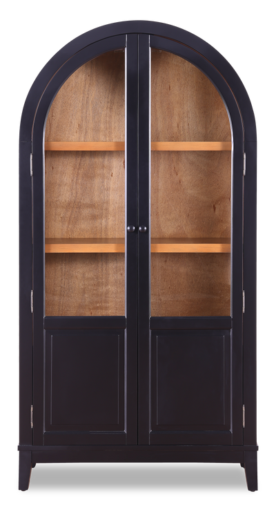 Kort & Co Aeris 36" Arched Curio Cabinet with Glass Doors – Matte Black and Natural Oak  | Armoire vitrée arquée Aeris de Kort & Co. avec portes en verre - noir mat et chêne naturel