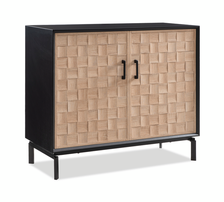 Armoire décorative Alenna de 36 po à 2 portes avec tablettes réglables et quincaillerie noire - noir et blanc vieilli