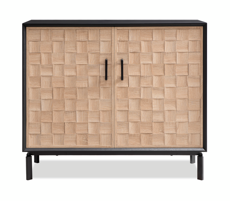 Armoire décorative Alenna de 36 po à 2 portes avec tablettes réglables et quincaillerie noire - noir et blanc vieilli