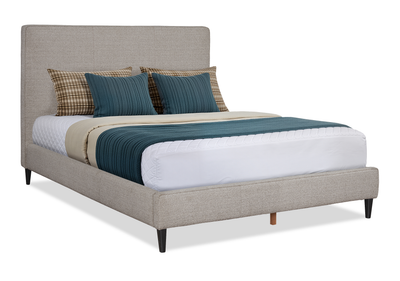 Alix Upholstered Platform Bed in Grey Fabric – Queen Size  | Lit plateforme rembourré Alix en tissu gris - format grand lit