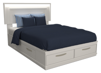 Lit plateforme de rangement Alpine fabriqué au Canada avec tête de lit, cadre de lit et éclairage à DEL, blanc - format lit double