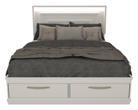 Lit plateforme de rangement Alpine fabriqué au Canada avec tête de lit, cadre de lit et éclairage à DEL, blanc - format grand lit