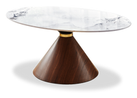 Table à café ovale moderne Alwin de 40 po avec dessus en pierre frittée blanche - brune