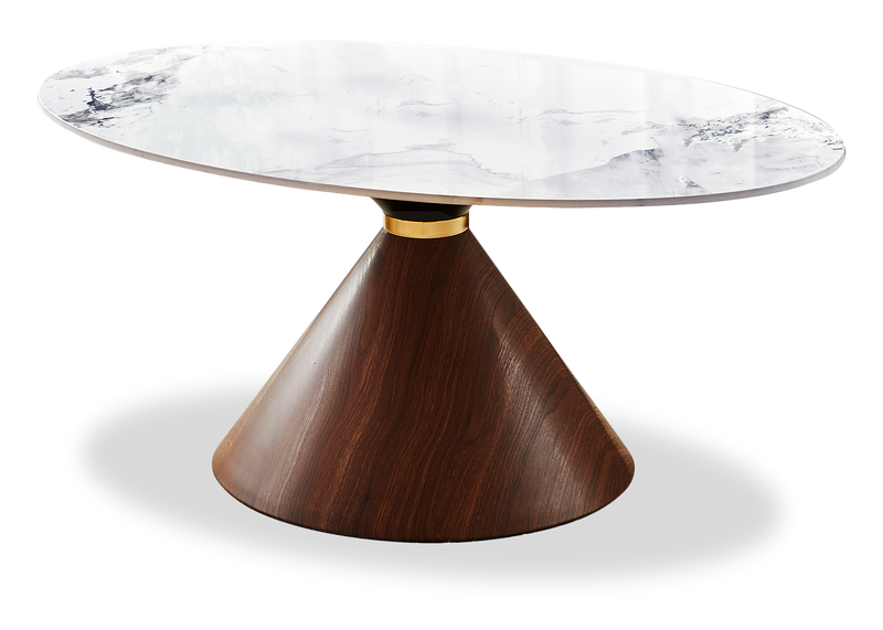 Table à café ovale moderne Alwin de 40 po avec dessus en pierre frittée blanche - brune