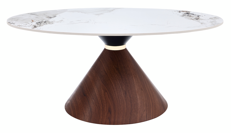Table à café ovale moderne Alwin de 40 po avec dessus en pierre frittée blanche - brune