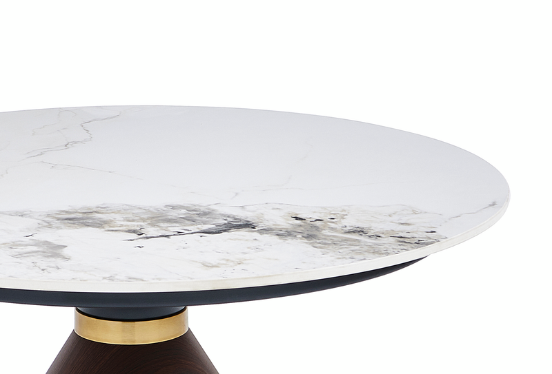 Table à café ovale moderne Alwin de 40 po avec dessus en pierre frittée blanche - brune