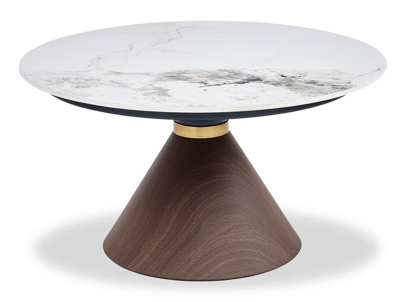 Table à café ovale moderne Alwin de 40 po avec dessus en pierre frittée blanche - brune