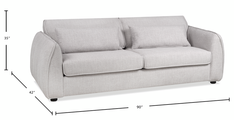 Sofa Annex de 90 po fabriqué au Canada en tissu avec coussins décoratifs - gris