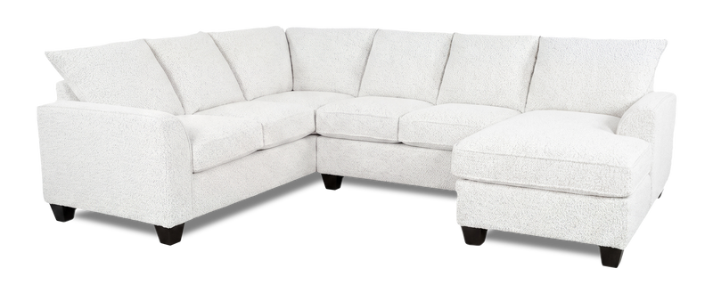 Sofa sectionnel de droite 3 pièces avec fauteuil long personnalisable Arc de Sofa Lab fabriqué au Canada en tissu - Teddy Snow