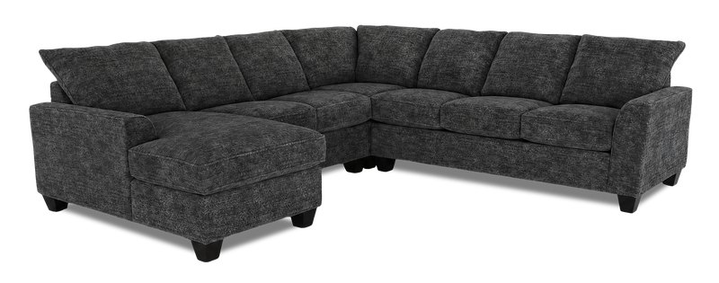 Sofa sectionnel de gauche 4 pièces avec fauteuil long personnalisable Arc de Sofa Lab fabriqué au Canada en tissu - Plush Charcoal 