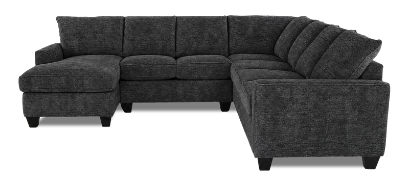 Sofa sectionnel de gauche 4 pièces avec fauteuil long personnalisable Arc de Sofa Lab fabriqué au Canada en tissu - Plush Charcoal 