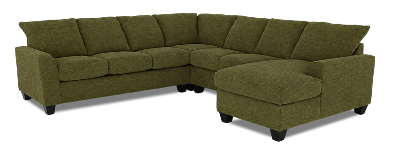 Sofa sectionnel de droite 4 pièces avec fauteuil long personnalisable Arc de Sofa Lab fabriqué au Canada en tissu - Chenille Moss