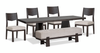 Ensemble de salle à manger Arden 6 pièces avec table, rallonge de 84 po à 108 po (L), base à tréteaux, banc et 4 chaises - brun espresso